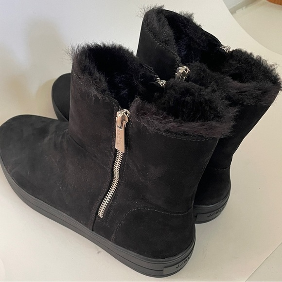 J Slides NYC Henley Winter Boots Black Leather Nubuck Faux Fur Lined Zip 10 - Picture 6 of 12